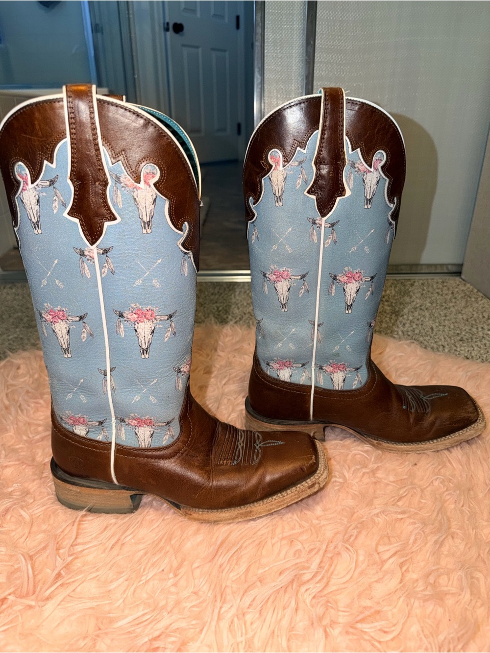 Ariat Circuit brown  Leather Foot with Light Blue Embroidered Shaft Western - Picture 3 of 4